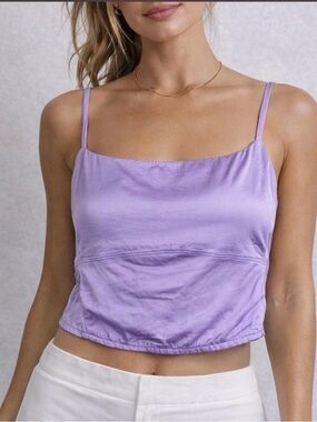 Aerie Lavender Satin Smocked Back Crop Top